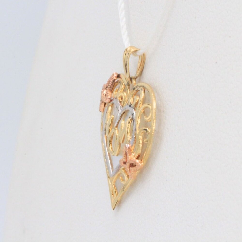 10k Solid Gold Mom Script Word with Mother of Pearl Background Pendant - Picture 8 of 10